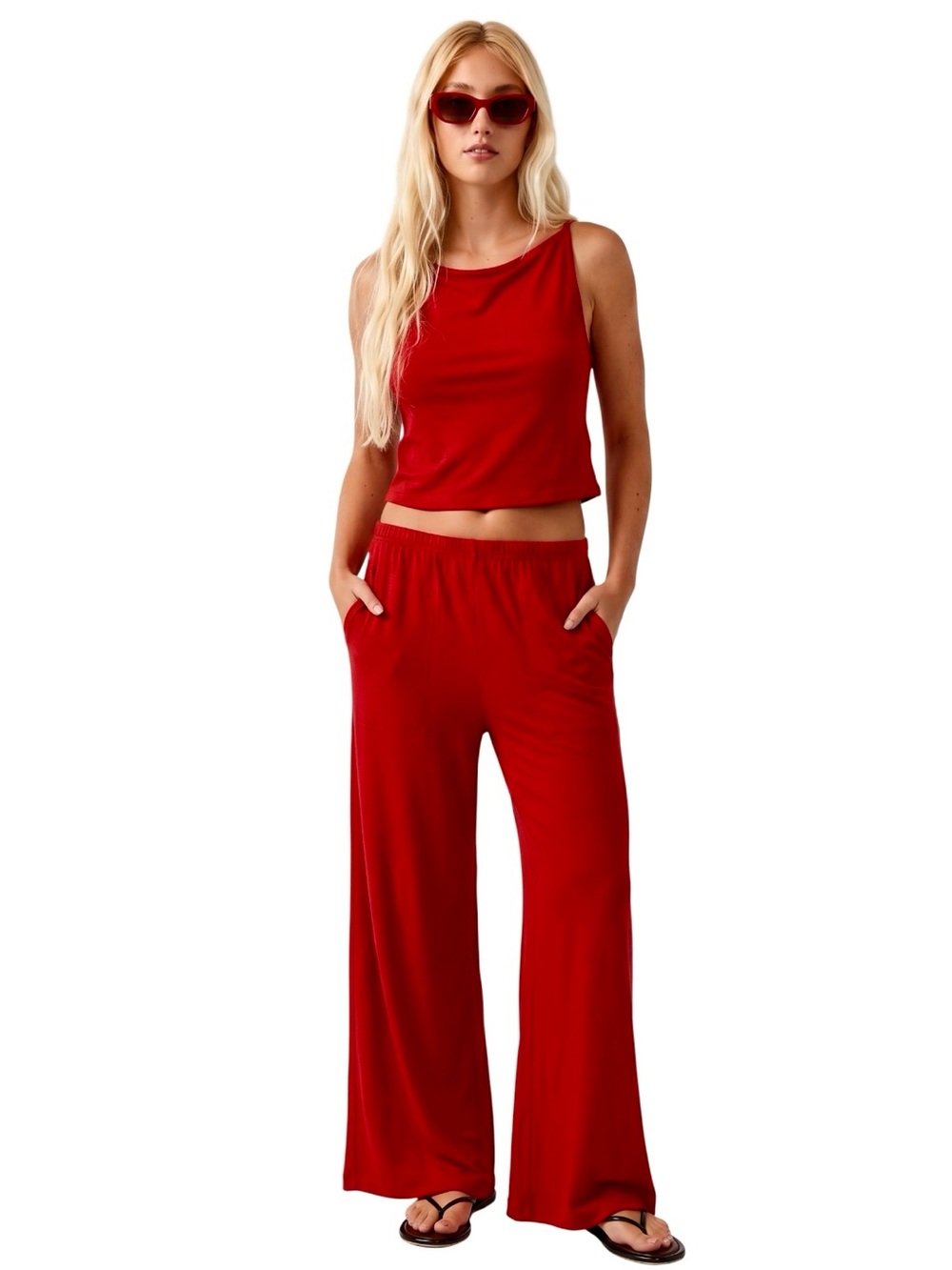 Free People Good Feels Pant Set Ellie Red